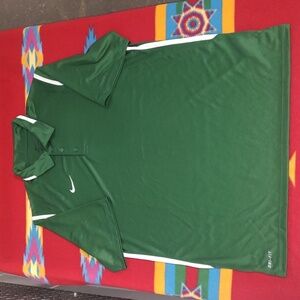 Nike Golf Dri-Fit Polo Men's Green White Short Sleeve T-shirt Size L